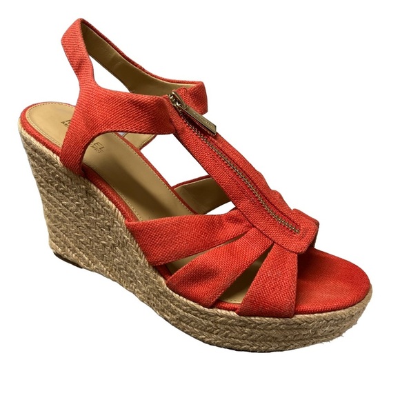 Michael Kors Berkley Canvas Slingback Wedge Sandals Sz 9 - Picture 1 of 8